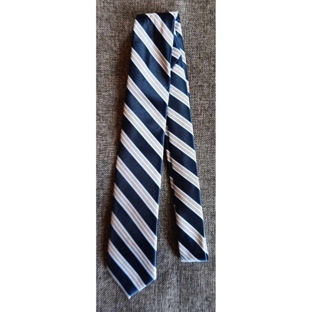 Dress Tie 70s 80s 90s Y2K Mens Perry Ellis blue gray stripe 2.75 Wide 58 Long